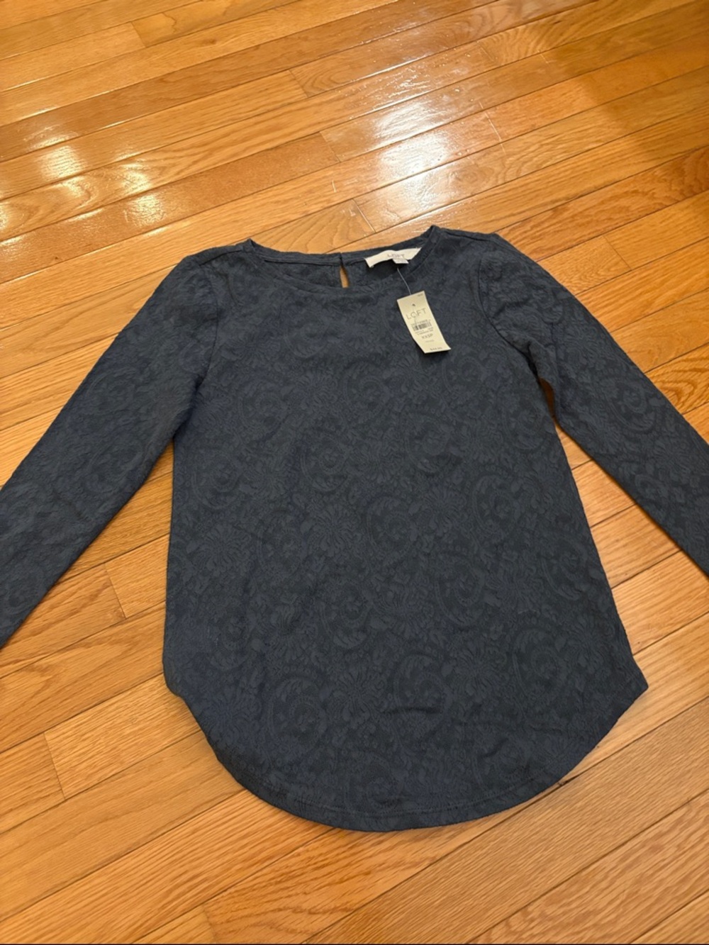 LOFT Grey Paisley Jacquard Long Sleeve Top